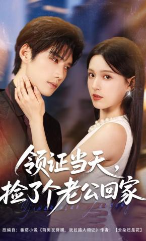 短剧《领证当天，捡了个老公回家》海报