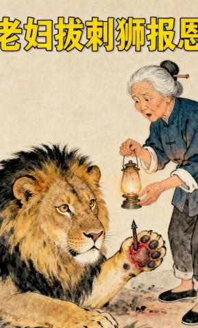 短剧《老妇拔刺狮报恩》海报