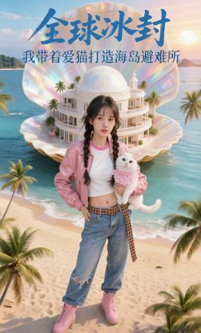 短剧《全球冰封，我带着爱猫打造海岛避难所》海报