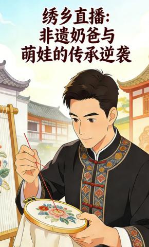 短剧《绣乡直播:非遗奶爸与萌娃的传承逆袭》海报