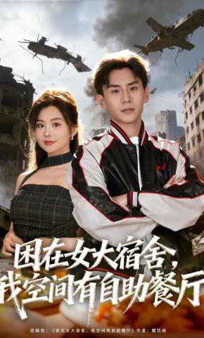 短剧《困在女大宿舍，我空间有自助餐厅》海报