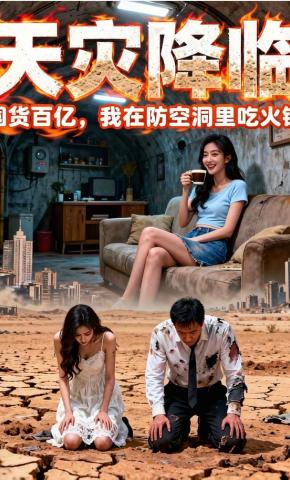 短剧《天灾降临：囤货百亿，我在防空洞里吃火锅》海报
