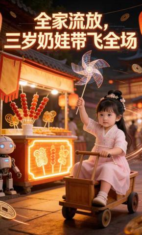 短剧《全家流放，三岁奶娃带飞全场》海报
