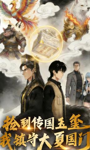 短剧《捡到传国玉玺，我镇守大夏国门》海报