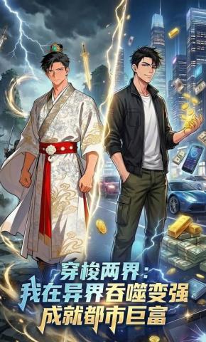 短剧《穿梭两界：我在异界吞噬变强，成就都市巨富》海报