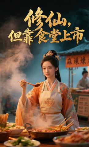 短剧《修仙，但靠食堂上市》海报