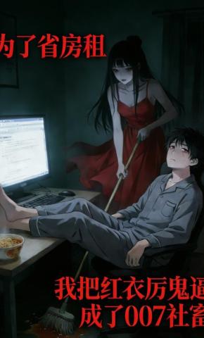 短剧《为了省房租，我把红衣厉鬼逼成了007社畜》海报