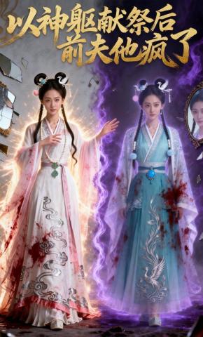 短剧《以神躯献祭后，前夫他疯了》海报