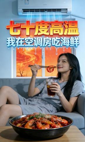 短剧《七十度高温：我在空调房吃海鲜》海报
