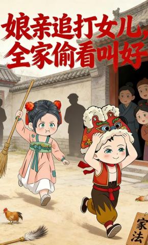 短剧《娘亲追打女儿，全家偷看叫好》海报