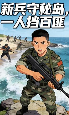 短剧《新兵守秘岛，一人挡百匪》海报