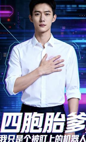 短剧《四胞胎爹，我只是个被盯上的机器人》海报