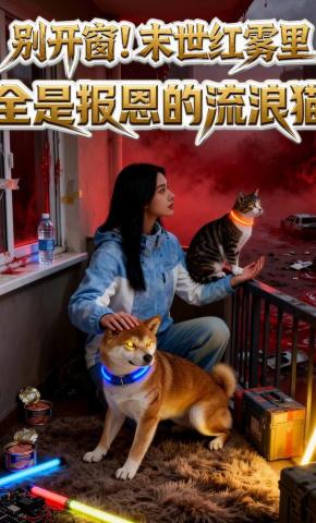 短剧《别开窗！末世红雾里全是报恩的流浪猫》海报