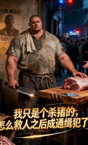 短剧《我只是个杀猪的，怎么救人之后成通缉犯了？》海报