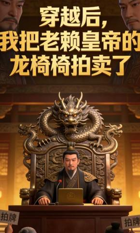 短剧《穿越后，我把老赖皇帝的龙椅拍卖了》海报