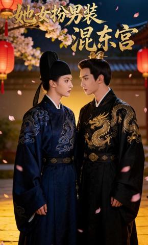 短剧《她女扮男装混东宫》海报