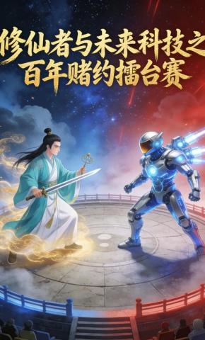 短剧《修仙者与未来科技之百年赌约擂台赛》海报
