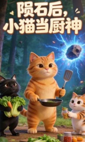短剧《陨石后，小猫当厨神》海报