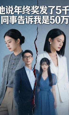 短剧《他说年终奖发了5千，同事告诉我是50万》海报