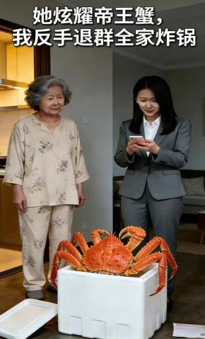 短剧《她炫耀帝王蟹，我反手退群全家炸锅》海报