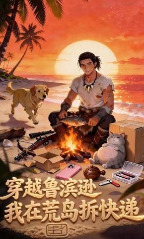 短剧《穿越鲁滨逊，我在荒岛拆快递》海报