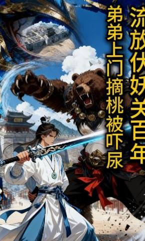 短剧《流放伏妖关百年，弟弟上门摘桃被吓尿》海报