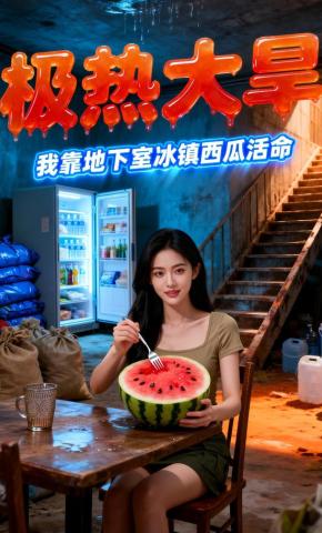 短剧《极热大旱：我靠地下室冰镇西瓜活命》海报