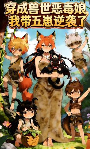 短剧《穿成兽世恶毒娘，我带五崽逆袭了》海报