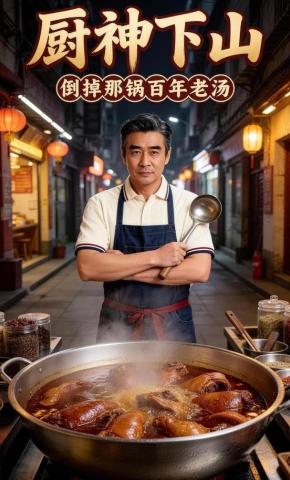 短剧《厨神下山：倒掉那锅百年老汤》海报