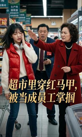 短剧《超市里穿红马甲，被当成员工掌掴》海报