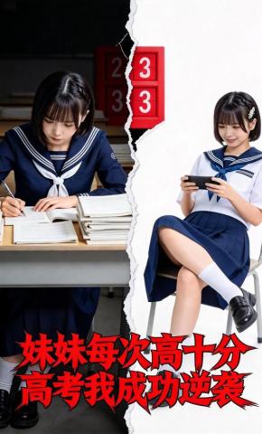短剧《妹妹每次高十分，高考我成功逆袭》海报