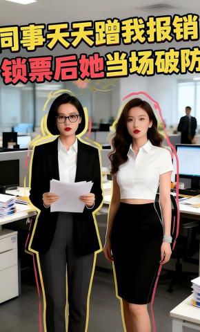 短剧《同事天天蹭我报销，锁票后她当场破防》海报