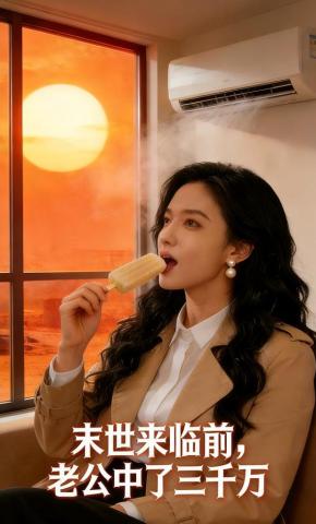 短剧《末世来临前，老公中了三千万》海报