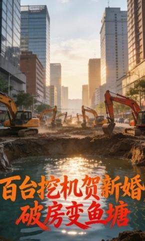 短剧《百台挖机贺新婚，破房变鱼塘》海报