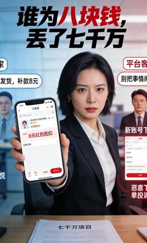 短剧《谁为八块钱，丢了七千万》海报