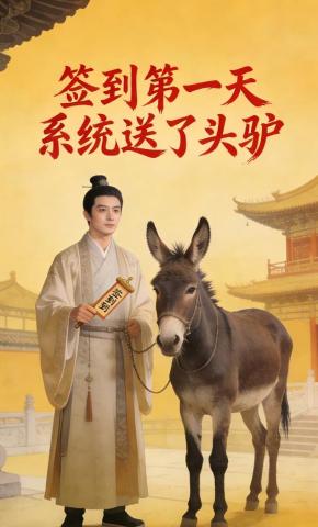 短剧《签到第一天，系统送了头驴》海报