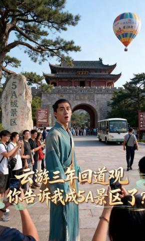 短剧《云游三年回道观，你告诉我成5A景区了？》海报