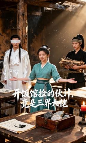 短剧《开饭馆捡的伙计，竟是三界大佬》海报