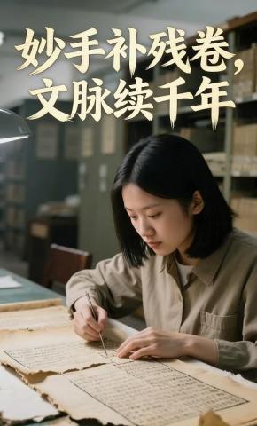 短剧《妙手补残卷，文脉续千年》海报