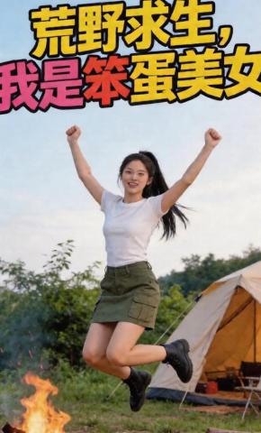 短剧《荒野求生，我是笨蛋美女》海报
