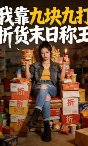 短剧《我靠九块九打折货末日称王》海报