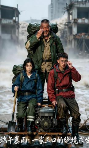 短剧《端午暴雨：一家三口的绝境求生》海报