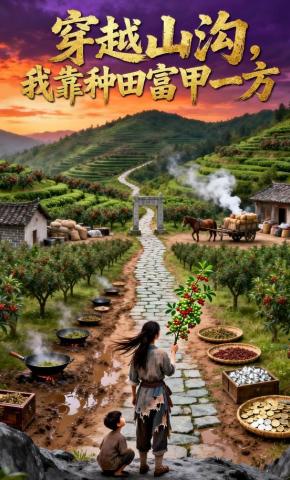 短剧《穿越山沟，我靠种田富甲一方》海报