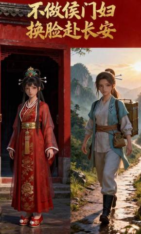 短剧《不做侯门妇换脸赴长安》海报