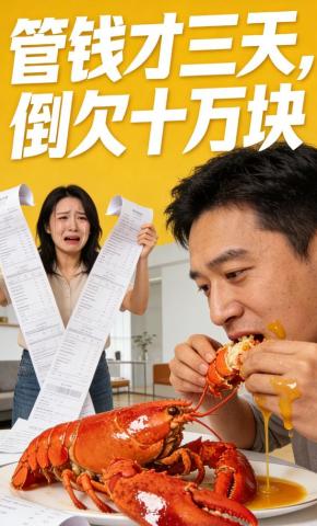 短剧《管钱才三天，倒欠十万块》海报