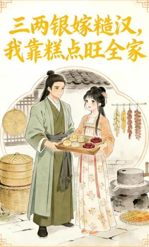 短剧《三两银嫁糙汉，我靠糕点旺全家》海报