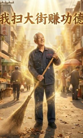 短剧《我扫大街赚功德》海报
