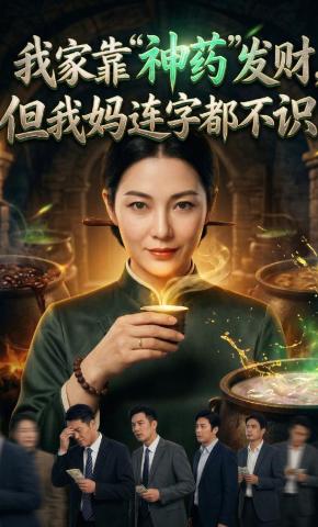 短剧《我家靠“神药”发财，但我妈连字都不识》海报