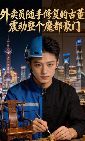 短剧《外卖员随手修复的古董，震动整个魔都豪门》海报