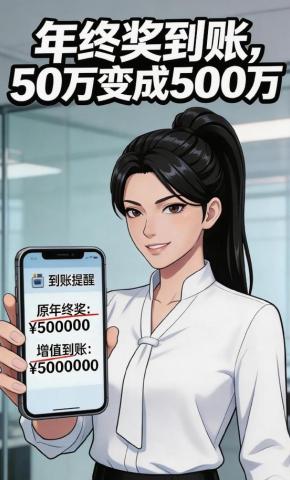 短剧《年终奖到账，50万变成500万》海报